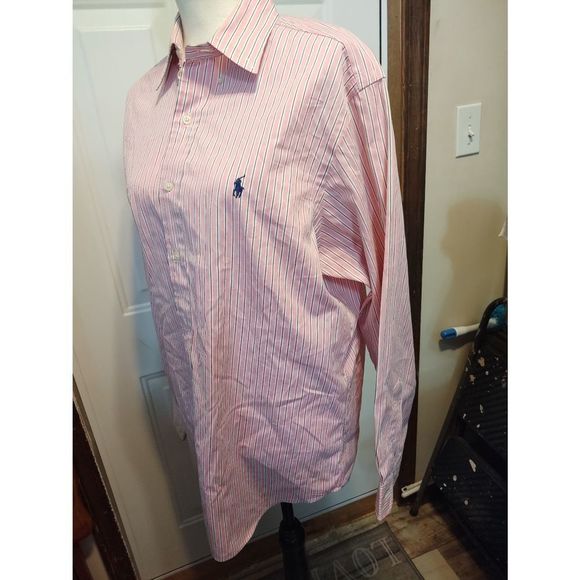 Ralph Lauren Button Down Shirt Pink White Stripes Men's Size - Picture 2 of 5